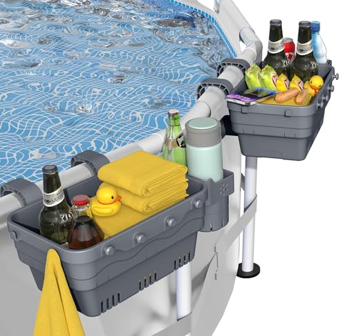 VICHTOP Cestino portaoggetti a bordo piscina, accessori per piscine sopra le piscine, cestino con portabicchieri, borsa in rete e barra di supporto, accessori per piscina fuori terra giocattolo da