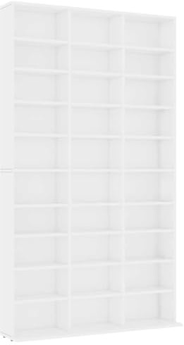 CD-Schrank Weiß Holzwerkstoff 102x23x177,5 cm mit 30 Fächern kompakt platzsparend für Wohnzimmer und Büro Aufbewahrung Stauraum und Organisation