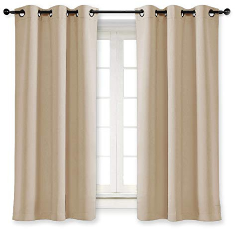 NICETOWN Room Darkening Blind Shade for Kids Bedroom Triple Weave Home Decoration Light Blocking Solid Ring Top Curtain/Drape for Small Window (Biscotti Beige, Single Panel, 42 x 63 inch)
