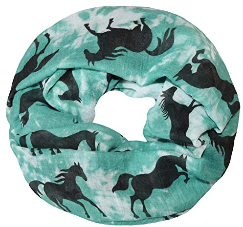 thb Richter Damen/Herren Schlauchschal Pferd Rundschal Loopschal Pferde Horse Schal Loop Halstuch Vintage Blau Grün Grau (Grün)