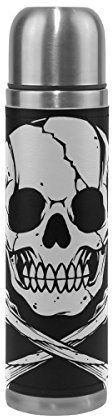 Isaoa Têtes de mort et os Croix en acier inoxydable Gourde thermos Thermos anti-fuites Isolation sous vide Bouteille thermos à double paroi pour café chaud ou froid à thé (500 ml 479,1 gram coloré)