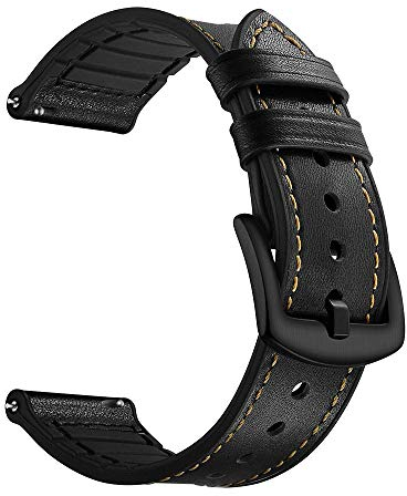 YOOSIDE für Samsung Galaxy Watch3 45mm Leder Armband, 22mm Echtleder+Silikon Ersatzarmband Uhrenarmband für Huawei Watch GT 2 46mm(Schwarz)