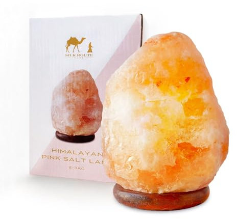Silk Route Home Himalayan Salt Lamp with Dimmer Switch - Uniquely Handcrafted with Wooden Base (2-3KG)