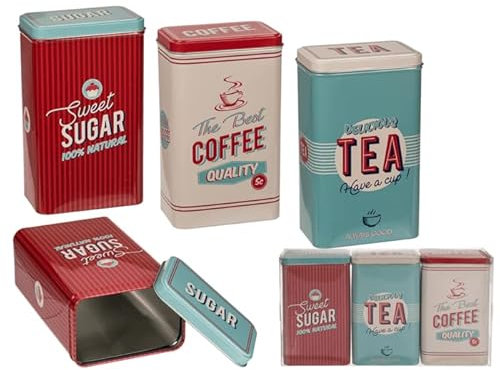 Set of 3 Rectangular Vintage Tin Tea Coffee Sugar Kitchen