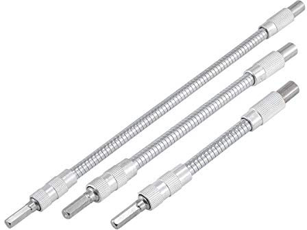 KATUR Flexible Socket Extension Bar Set, Cable Flexible Shaft Extension Bar Ratchet, Drill Bit Holder for Screwdriver, 3pcs 1/4 Inch Hex Shank (150/200/300mm Length)