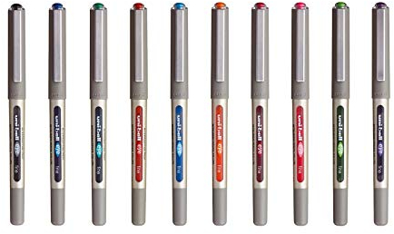 uni-ball - Uni Mitsubishi Pencil - 10 Stylos Eye Fine UB-157 - Stylos Rollers Encre Liquide - Pointe 0,7 mm - Écriture Medium - Assortiment de 8 Couleurs Différentes