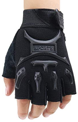 Long Keeper 4-9 Y Kids Half Finger Gloves Boys Girls Anti-slip Tactical Biker Mittens (Black, M)
