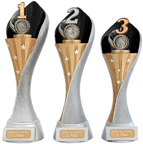 Pokal Set Zahl Platz 1 2 3 Serie AUXON Trophäe mit Gravur