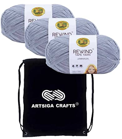 Lion Brand Rewind Arctic Ice 523-149 (3 Knäuel – gleiche Farblose) Chunky Bulky #5 Polyester, Viskose-Garn zum Häkeln und Stricken, Bündel mit 1 Artsiga Craft-Projekttasche