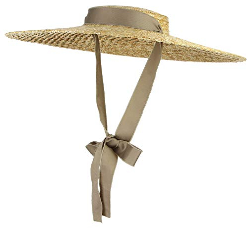 EOZY Chapeau Paille Capeline Femme Élégant Large Bord Visière Anti-Soleil Chapeau Panama Voyage Plage Vintage Anti-UV Été Outdoor (Kaki Ruban, Bord 18cm)