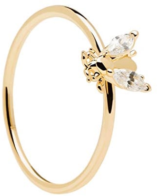 PDPaola Buzz Ring Insekt aus 18 Karat goldplattiertem Sterling Silber mit Zirkonia in der Ringgröße 16, AN01-218-16