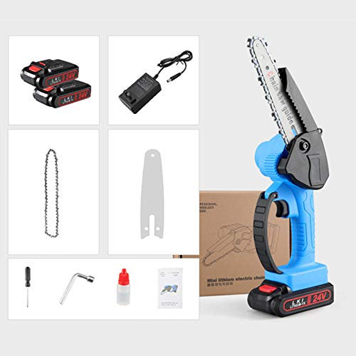 Mini Chainsaw, 6 Inch Electric Chainsaw,Radio Saw Portable Light Lightweight Lithium Battery Chain Saw, 2X 24V Spare Batteries Gardening Tool Blue
