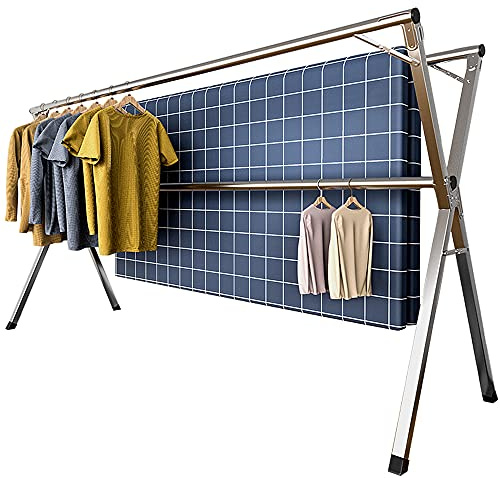 YACASA Wäscheständer Trockenregal, 200,7 cm, Edelstahl, faltbar, verstellbar, platzsparend, mit winddichten Haken