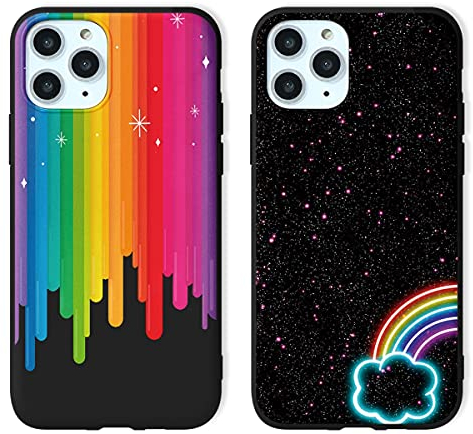 Yoedge Schutzhülle für iPhone SE 2020/7/8, Schwarz, Silikon, Motiv Zeichnung, ultradünn, stoßfest, Gel, TPU, weich, Bumper Cover Case für iPhone 8/7 SE 2020 4,7 Zoll, Regenbogen
