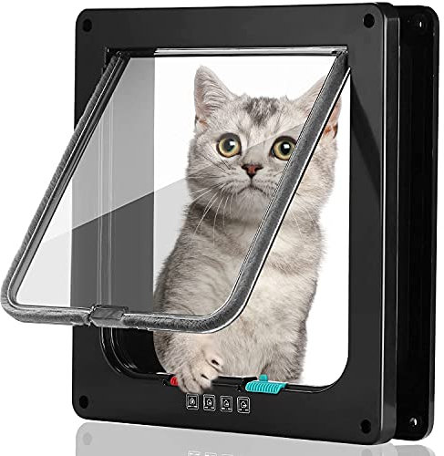 TODARRUN Large Cat Door,4 Way Locking Cat Flap Door for Interior Exterior,Pet Door Compatible with Adult Cats and Small Dog - (L)
