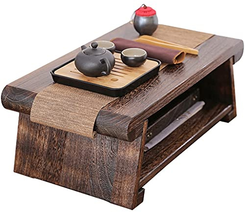 Coffee Tables Beistelltisch, Couchtisch 2-stufig mit Ablageregal, Retro japanischer Teetisch, Tatami-Tisch für Wohnzimmer, Erkerfenster (Color : Dark Brown, Size : 68 * 35 * 28cm)