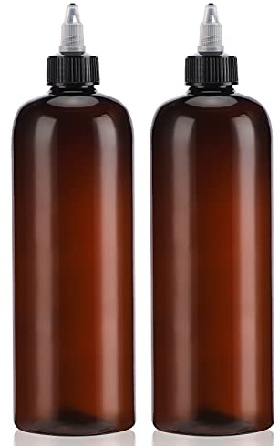 Segbeauty Bouteilles Squeeze Ambre de 16,9 oz, 2Pcs 500 ml Bouteille applicatrice de colorant capillaire rechargeable avec embout coudé, outil de teinture en plastique à embout supérieur en PET