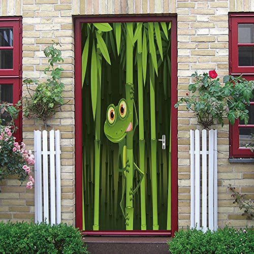KGLGCY 3D Tür Fototapete Bambus Frosch Türposter PVC 3D Türaufkleber Türfolie Türtapete Art Home Dekoration Tapetentür Wasserdichtes Selbstklebend DIY Türbild 77 x 200 cm