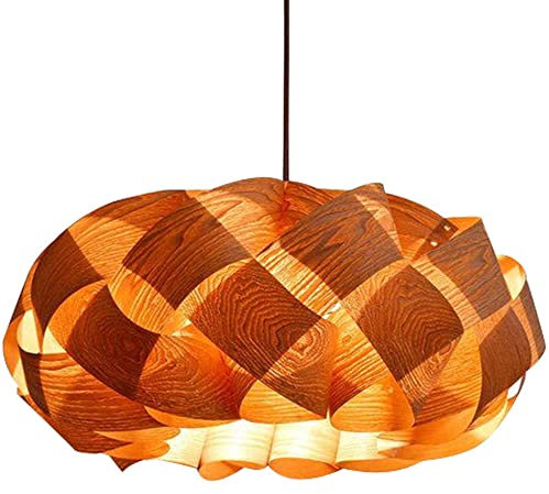 MODEBHD Runder gebogener Holzfurnier-Kronleuchter, handgefertigter gebogener Deckenlampenschirm, gewebter Holz-Kronleuchter mit Schnur 47 Zoll, geeignet für Wohnzimmer und Schlafzimmer - 15,7 X8,6 