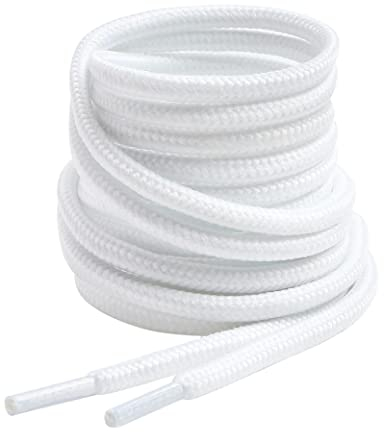 VSUDO 115 cm Round Boot Laces, 4mm Diameter Shoe Laces for Boots, Heavy Duty Outdoor Work & Hiking Shoelaces for Men or Women (1 Pair-White-115cm)