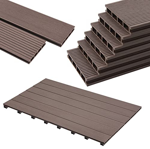 neu.holz WPC Dielen Komplettset Deilingen ca. 4 m² Terrassendielen inkl. Unterkonstruktion und Montagematerial Terrassenboden witterungsbeständig Dunkelbraun