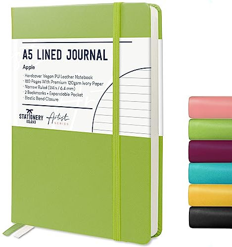 STATIONERY ISLAND Notizbuch A5 Liniert, Journal Hardcover mit 120 g/m² Dickem Papier, 180 Seiten Tagebuch, Notebook a5 für Mädchen, Reisetagebuch, Planen, Lernen, Schreiben