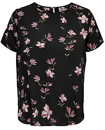 ONLY CARMAKOMA Damen Carvica Noos Wvn Top, Black/Aop:magnolia, 44 Große Größen EU