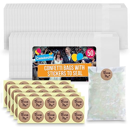 50 Stück Pergamin-Konfetti-Taschen & Throw Me Konfetti-Aufkleber | Hochzeitskonfetti-Taschen Hochzeit, Pergamin-Umschläge, Konfetti-Taschen