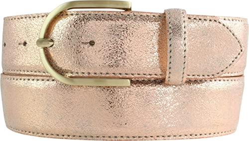 BELTINGER Damen-Gürtel mit Metall-Optik Echt Leder 4 cm | Leder-Gürtel Metallic-Look 40mm glänzend | Metall-Ledergürtel mit goldener Gürtelschnalle | Roségold 105cm