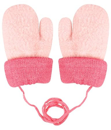 Becellen Baby Handschuhe Fäustlinge Winter, Kinder Warm Strickhandschuh Weich Niedlicher Handschuhe mit Schlüsselband für 0-3 Jahre Mädchen Junge