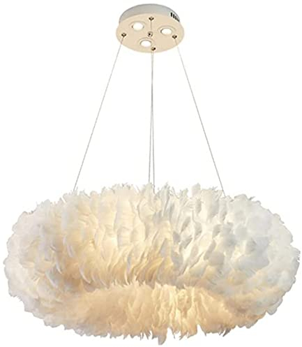 TPMAFF Kronleuchter für Schlafzimmer, LED-Pendelleuchten aus weißer Feder im modernen cremefarbenen Stil, Deckenleuchte mit Strahler, Hängelampe für Kinderzimmer, Mädchenzimmer