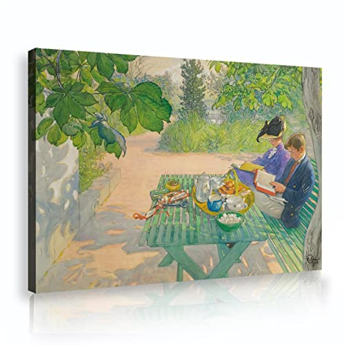 HengYun ART Vintage Holiday Reading (1916) Illustration Poster Carl Larsson Stillleben Leinwand Wandkunst Bilder für Küche Dekor Bild 80x120cm Innenrahmen