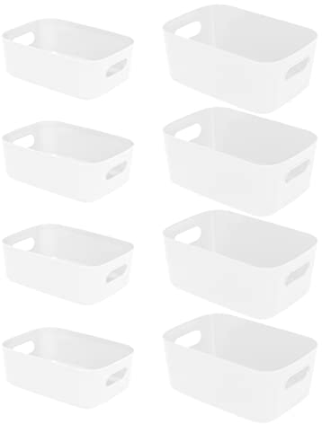 OSTWOLKE 8 Stück Aufbewahrungskorb Kunststoff Klein, Aufbewahrungsbox Klein, Kleine aufbewahrungskörbe, Organizer Box, Haushalt Aufbewahrungsboxen Kleine Box mit Griff für Regale, Schubladen Weiß