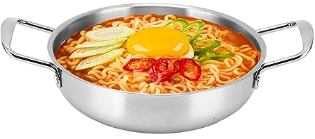 Tissting Marmite à Nouilles Coréennes, Marmite de Cuisson Ramen en Acier Inoxydable à Chauffage Rapide, Casseroles à Pâtes Binaurales Batterie de Cuisine pour Soupe Paghetti Porridge Nouilles(18cm)