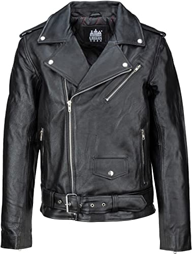 URBAN 5884 Giacca Pelle Uomo Perfecto, Giubbotto in Vera Pelle Bovina Soffice e Resistente, Chiodo Uomo stile Biker, Nero, 5XL