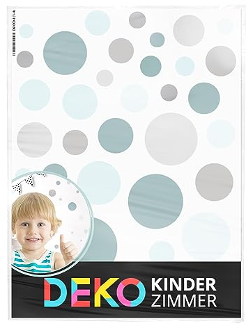 DEKO KINDERZIMMER 172 Wandsticker Punkte Set Wandtattoo Pastell Farben Dots Polka für Kinderzimmer Wandaufkleber selbstklebend Mint grau blau DK1125-04
