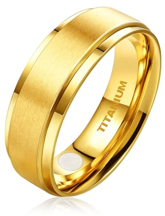 JEROOT Titan Magnetischer Ringe, Magnetring Herren Damen, Magnetische Rings für Herren Damen Therapeutischer Magnetring Polierter Lifestyle-Ring Starker Magnet (3500 Gauss) (65 (20.6), Gold-8mm)