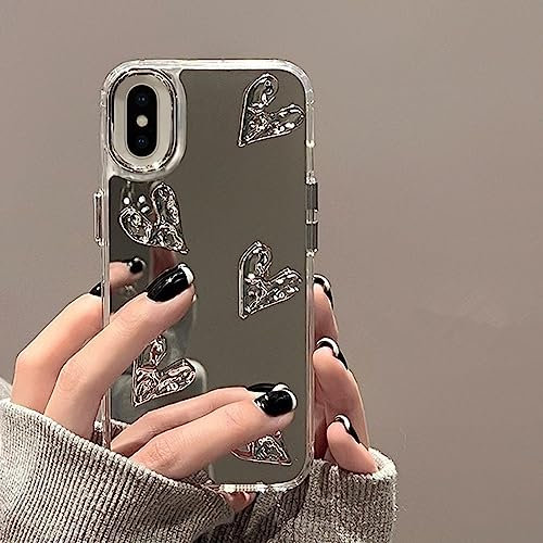 Cute Silver 3D Heart Trendy Mirror Phone Case for iPhone Xs Max Case for Teen Girls Women - 6.5 Inch