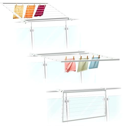 Flo.mar - Stendibiancheria da Balcone 70x200 cm da Fissare in Terrazza o a Parete - Stendino da Balcone Esterno in Alluminio Tubolare Bianco - Stendibiancheria da Esterno Salvaspazio