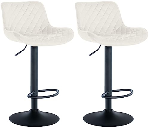 CLP 2er Set Barhocker Minosa I Fußstützen Aus Metall I Höhenverstellbare Gepolsterte Drehstühle, Farbe:Creme, Material:Samt