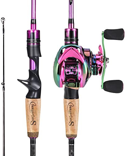Sougayilang Casting Angelrute und Rollen-Kombi, 1.8m/2.1m MH Angelrute mit Baitcasting Rollen-Kombination, 2-Sektion Baitcaster Combo-2.1A150R