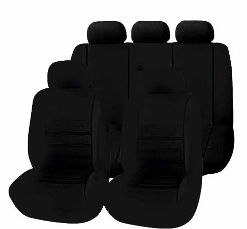 SSIMOO Sitzbezüge Auto Set Autositzbezüge für D-acia Sandero Stepway 3.GEN 2.Gen 2016-2025, Vorne Und Hinten Stoff Auto-Schonbezüge Wasserdicht Zubehör Innenraum,D/9pcs Set Black