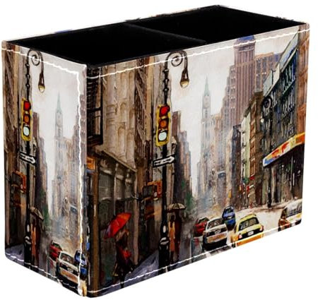 New York City Street Pot à crayons pour peinture à l'huile de bureau, 2 compartiments pour stylos, crayons, pinceaux de maquillage, fournitures de bureau pour la maison et le bureau
