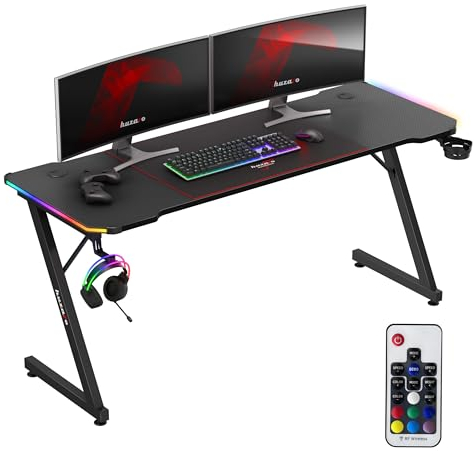 huzaro Hero 4.8 RVB | Bureau PC Gamer | Eclairage LED | Taille XXL avec Tapis de Souris | Crochet pour Casque et Porte-gobelet | Plateau surfface en Carbone | Organisateur de câbles | Noir