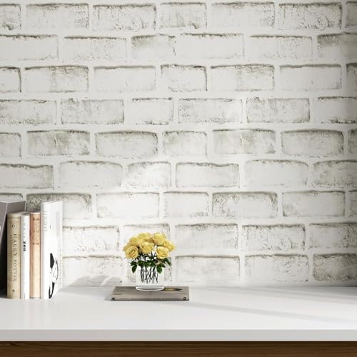 FunStick Papier Peint Beton Beige Blanc Papiers Peints Autocollant pour Mur Cuisine Papier Peint Imitation Pierre Rouleau Adhesif Decoratif Pierre Beige Vinyle Adhesif pour Meuble Beton 40CM×2M