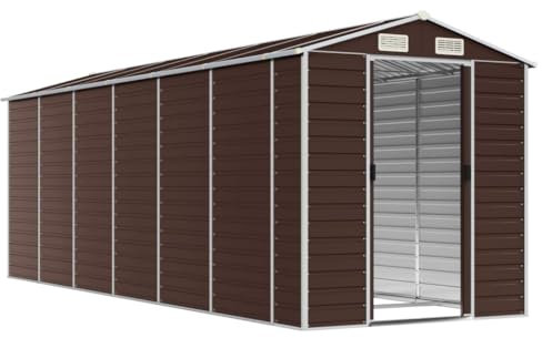 Festnight Gartenhaus Metall Gartenhaus Metall XXL Groß Gerätehaus mit Satteldach Geräteschuppen Outdoor Schrank Gartenschuppen Geräteschrank Gartenschrank Braun 191x555x198 cm