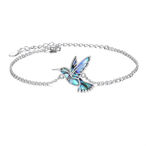 Kolibri Armband 925 Sterling Silber Abalone Muschel Kolibri Armbänder Kolibri Schmuck Geschenke für Damen Frauen Mädchen Mama Kolibri Liebhaber