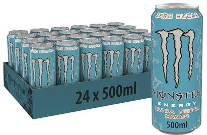 Monster Energy Ultra Fiesta Mango, Bevanda Energetica Senza Zuccheri al Gusto Mango, con Miscela Energetica e 160 mg di Caffeina, 24 Lattine da 500 ml