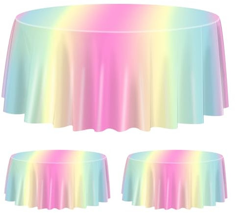 3 Pack Pastell Regenbogen Tischdecken für Runde Tabelle, 220x220cm Abdeckung für Mädchen Geburtstag und Party Dekorationen, Prinzessin und Baby Dusche