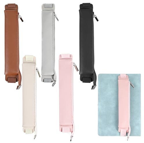 Telooco 5Pcs Pen Holder for Notebook 22cm Elastic Band Pen Sleeve Pouch with Zipper PU Leather Adjustable Pen Case for Notebook Planner Binders Books (5 Colors)
